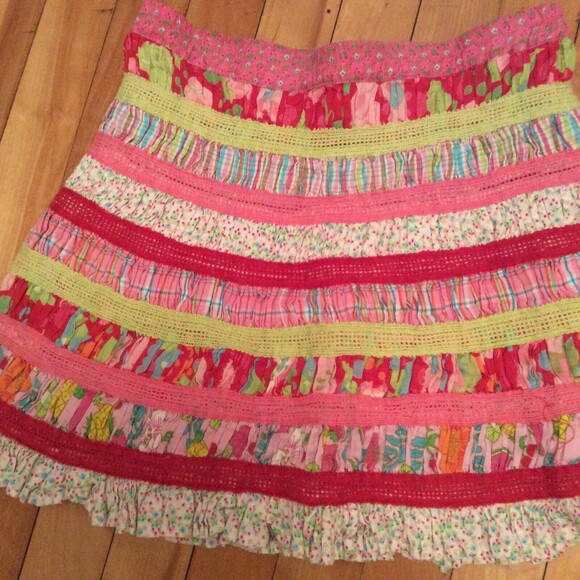 ROOM SEVEN GIRLS 110-5 PINK COTTON PATCHWORK GIRLY BOHO PULL ON SKIRT - Picture 3 of 6
